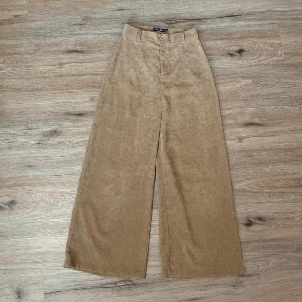 Nasty Gal High-Waisted Wide Leg Corduroy Trousers in Tan - Size 4 Womens